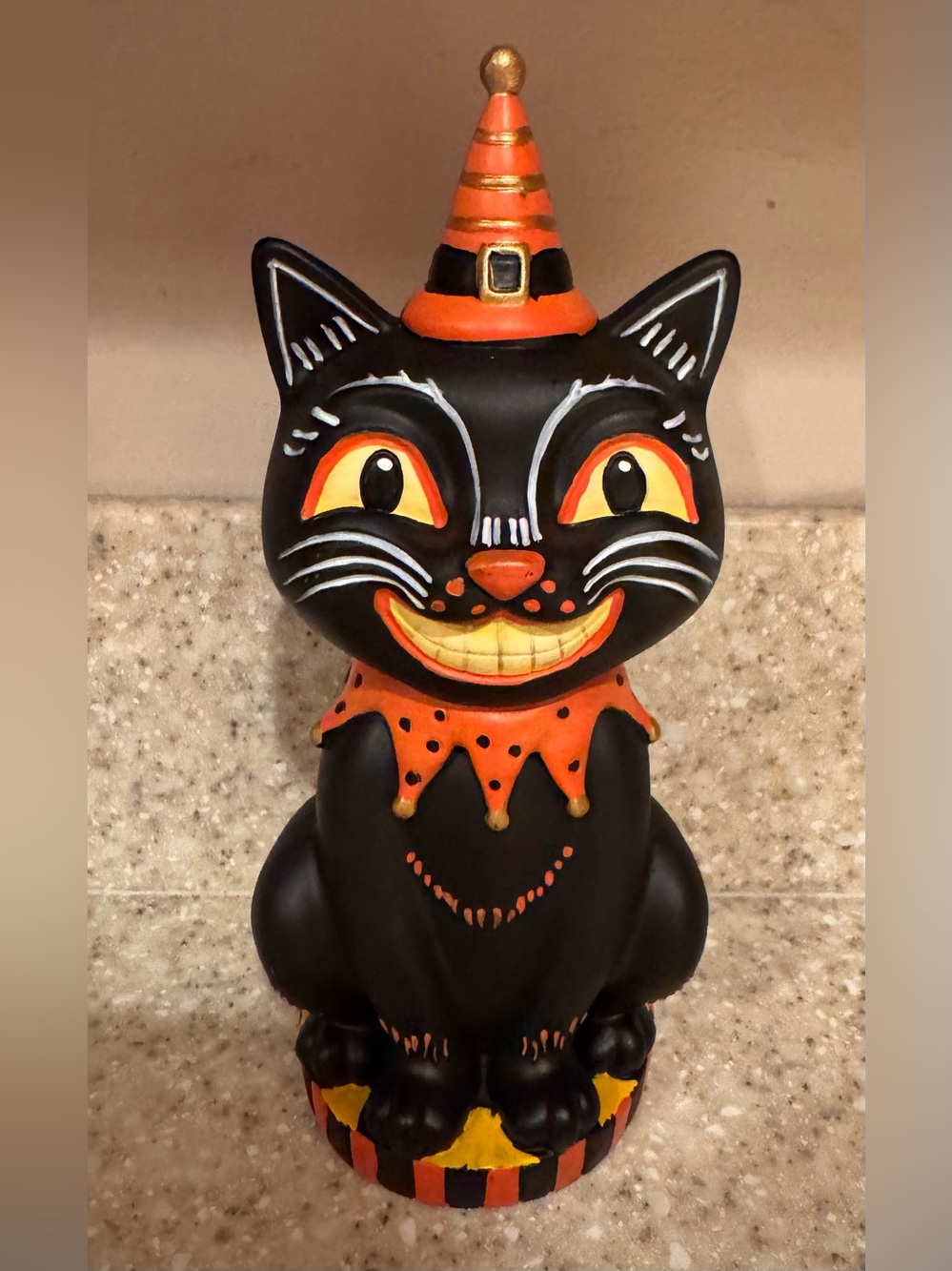 Festive Decor Black & Orange Halloween Cat Figurine Decorative Statue